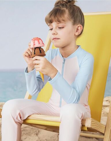 Girls One Piece Swimsuit Long Sleeve Bathing Suit Full Body Zipper Rash Guard Teen Girl Quick Dry Swimwear UPF 50 in Saudi Arabia