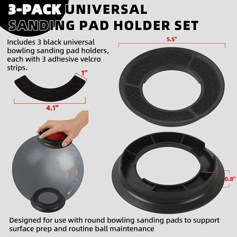 TonGass Universal Bowling Sanding Pad Holder, Handheld Surface Prep Tool for Bowling Balls, Fits Round Sanding Pads, Manual Resurfacing and Cleaning Accessory - Black, 3-Pack in Saudi Arabia