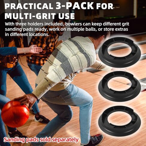 TonGass Universal Bowling Sanding Pad Holder, Handheld Surface Prep Tool for Bowling Balls, Fits Round Sanding Pads, Manual Resurfacing and Cleaning Accessory - Black, 3-Pack in Saudi Arabia