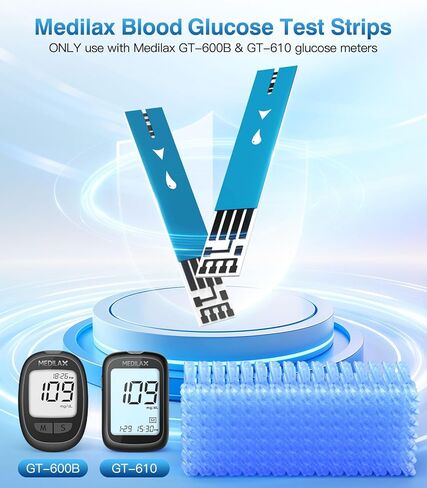Medilax Blood Glucose Test Strips, 100 Counts Blood Sugar Test Strips + 100 Counts Lancets, Only for Medilax Blood Glucose Monitor Kit for Diabetes, High Accuracy & Fast Results in Saudi Arabia