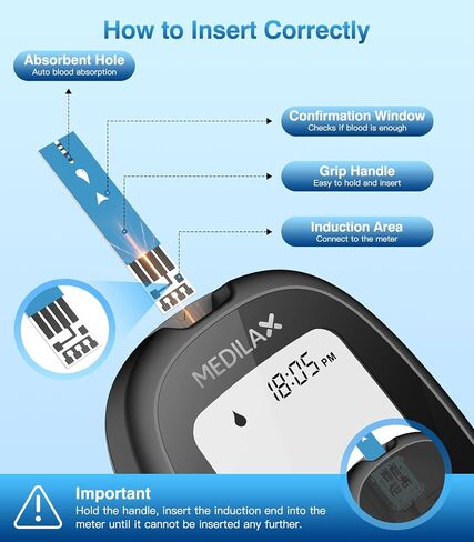 Medilax Blood Glucose Test Strips, 100 Counts Blood Sugar Test Strips + 100 Counts Lancets, Only for Medilax Blood Glucose Monitor Kit for Diabetes, High Accuracy & Fast Results in Saudi Arabia