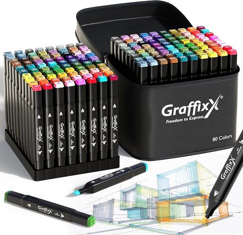Alcohol Markers Set – 80 Colors Dual Tip Art Markers for Drawing & Illustration | Refillable Marker Set for Kids & Adults in Saudi Arabia