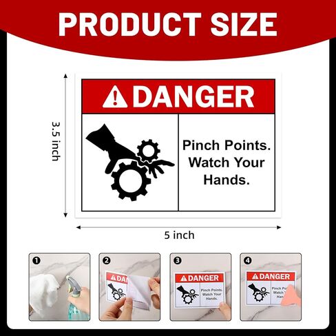 100 Pcs Pinch Points Danger Labels - 5 x 3.5 Inch Watch Your Hands OSHA Safety Warning Sign Stickers, PET Material for Industrial Warehouse, Machine and Equipment in Saudi Arabia