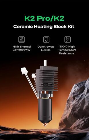 Creality K2 Pro/K2 Ceramic Hotend Kit, with 0.4mm Hardened Steel Unicorn Quick-swap Nozzle, All Metal Integrated Extruder Hot End Replacement, 300℃ Heating Block, High Thermal Conductivity in Saudi Arabia