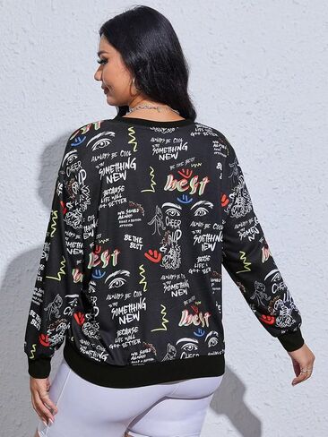 Women's Plus Size Cartoon Sweatshirt Long Sleeve Round Neck Pullover Top in Saudi Arabia