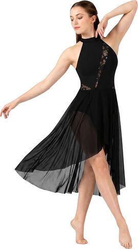WYHDY Women’sBallet Dance Dress with Sheer Skirt, Halter Neck Cutout Leotard, Lace Detail, Backless Dance Costume for Ballet in Saudi Arabia