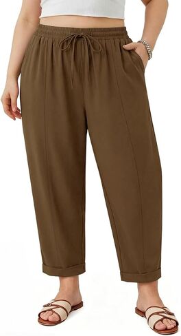 CARCOS Plus Size Pants for Women Summer Palazzo Harem Pants Drawstring Lantern Beach Ankle Pant Wide Leg Lounge Trousers in Saudi Arabia