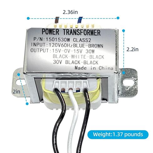 محولات طاقة 15V-0-15V، INPUT120V-AC لإخراج محول مركزي 30V-AC (8 أوم 30 وات)، لإمدادات الطاقة ومضخم الصوت in Kuwait