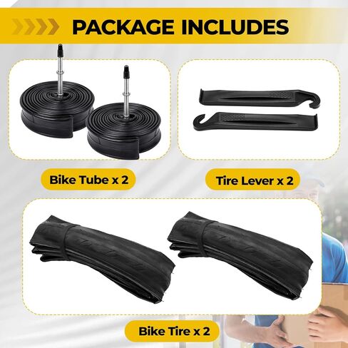 قطعتان من إطارات الدراجة 700C 700x25C/25-622، إطارات دراجة الطريق القابلة للطي والمضادة للثقب مع أنبوبين داخليين صمام بريستا وأذرع الإطارات البديلة لدراجات الطريق in Kuwait