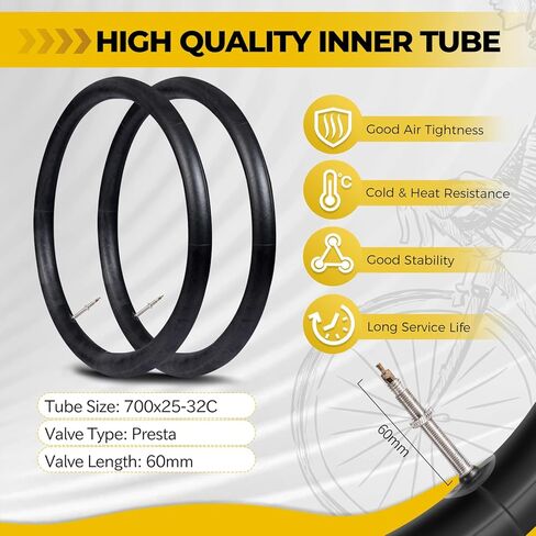 قطعتان من إطارات الدراجة 700C 700x25C/25-622، إطارات دراجة الطريق القابلة للطي والمضادة للثقب مع أنبوبين داخليين صمام بريستا وأذرع الإطارات البديلة لدراجات الطريق in Kuwait