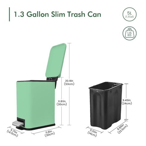 5 Liter / 1.3 Gallon Trash Can with Removable Liner, Soft Close lid & Step Pedal, Stainless Steel Trash Bin for Bathroom,Bedroom,Home Office,Green in Saudi Arabia