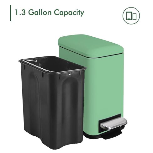 5 Liter / 1.3 Gallon Trash Can with Removable Liner, Soft Close lid & Step Pedal, Stainless Steel Trash Bin for Bathroom,Bedroom,Home Office,Green in Saudi Arabia