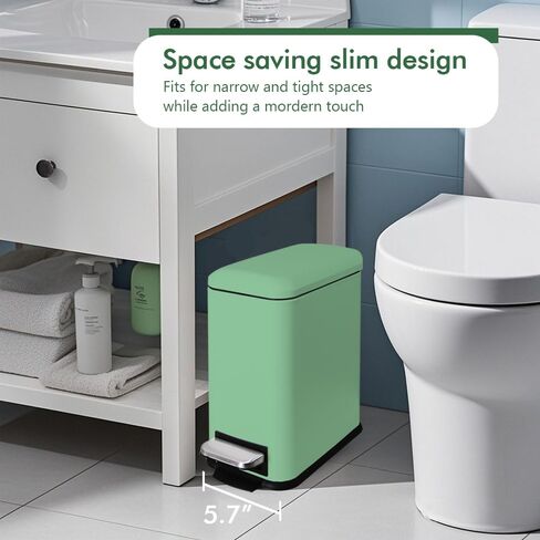 5 Liter / 1.3 Gallon Trash Can with Removable Liner, Soft Close lid & Step Pedal, Stainless Steel Trash Bin for Bathroom,Bedroom,Home Office,Green in Saudi Arabia