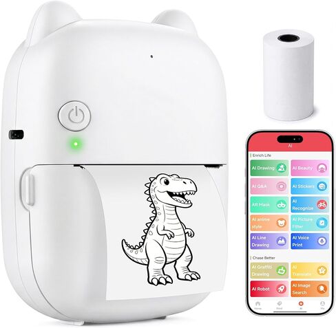 AI Sticker Printer for Kids, Portable Inkless Thermal Mini Printer with Bluetooth, Pocket Photo & Label Maker for Journals, Study Notes School, Office & Home, Creative & DIY Gift (iOS & Android) in Saudi Arabia