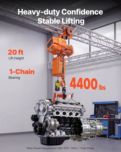VEVOR 4400 lbs Electric Chain Hoist, 20 ft Lifting Height, 3-Phase Dual-Voltage 208-240V/440-480V 60Hz Overhead Crane with 328 ft Wireless Remote Control, G100 Single Chain Electric Lift Hoist in Saudi Arabia