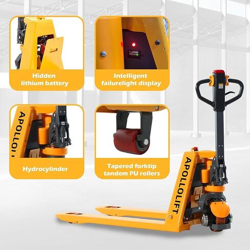 APOLLOLIFT رافعة البليت الكهربائية التي تعمل ببطارية الليثيوم شاحنة البليت الكلاسيكية سعة 3300 رطل 48 بوصة × 27 بوصة طول الشوكة مقبض متعدد الوظائف in Kuwait