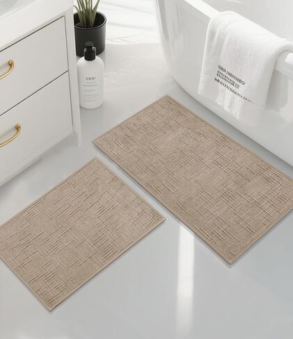 YIHOUSE Bathroom Rug Set 3 Piece Beige, Non Slip Bath Mats Sets of 3 Quick Dry, Absorbent Washable Thin Bathroom Rugs Fit Under Door for Elder, Sink, Laundry in Saudi Arabia