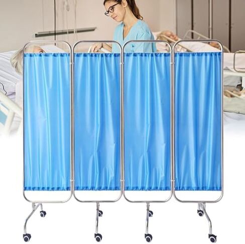 Removable Folding Medical Privacy Screen with Wheels, Stainless Steel Room Divider Curtains for Emergency, Beauty Salon, School - 4-Fold Mobile Wardroom (White) in Saudi Arabia