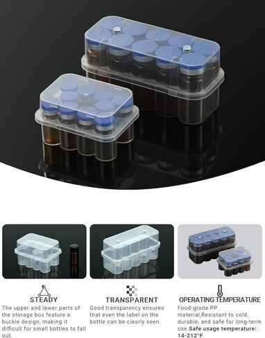 2-Pack Vial Storage Case for Refrigerator, Holds 10 x 10ml & 10 x 3ml Vials, Stackable Organizer for Insulin & Peptide Bottles, Clear Protective Container for Fridge Storage in Saudi Arabia