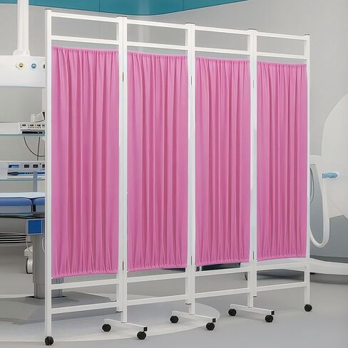 Medical Room Divider, Medical Privacy Screens, Waterproof Nylon Fabric, Compact and Foldable Rolling Screen with Silent Wheels, Suit for Hospitals, Clinics, and Nursing Homes (Pink, 4-Panel) in Saudi Arabia