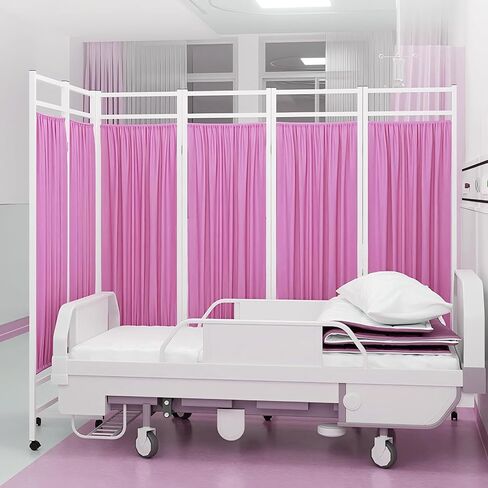 Medical Room Divider, Medical Privacy Screens, Waterproof Nylon Fabric, Compact and Foldable Rolling Screen with Silent Wheels, Suit for Hospitals, Clinics, and Nursing Homes (Pink, 4-Panel) in Saudi Arabia