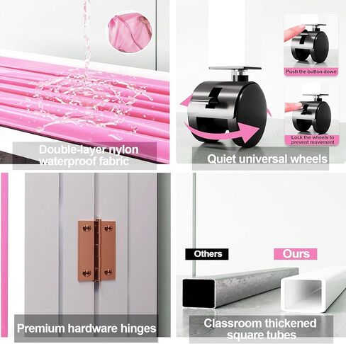 Medical Room Divider, Medical Privacy Screens, Waterproof Nylon Fabric, Compact and Foldable Rolling Screen with Silent Wheels, Suit for Hospitals, Clinics, and Nursing Homes (Pink, 4-Panel) in Saudi Arabia