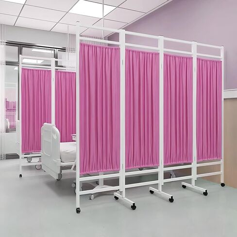 Medical Room Divider, Medical Privacy Screens, Waterproof Nylon Fabric, Compact and Foldable Rolling Screen with Silent Wheels, Suit for Hospitals, Clinics, and Nursing Homes (Pink, 4-Panel) in Saudi Arabia