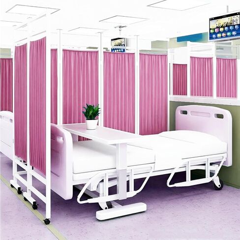 Medical Room Divider, Medical Privacy Screens, Waterproof Nylon Fabric, Compact and Foldable Rolling Screen with Silent Wheels, Suit for Hospitals, Clinics, and Nursing Homes (Pink, 4-Panel) in Saudi Arabia