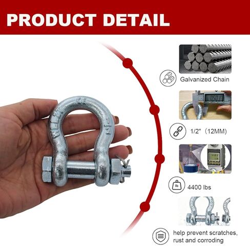 3-Pack Chain Shackle,American Screw Pin Shackles,Anchor Shackle,Alloy Screw Pin WLL Working Load Limit 2 Tons/ 4400 Lbs for Rigging, Towing, Marine (1/2 Inch) in Saudi Arabia