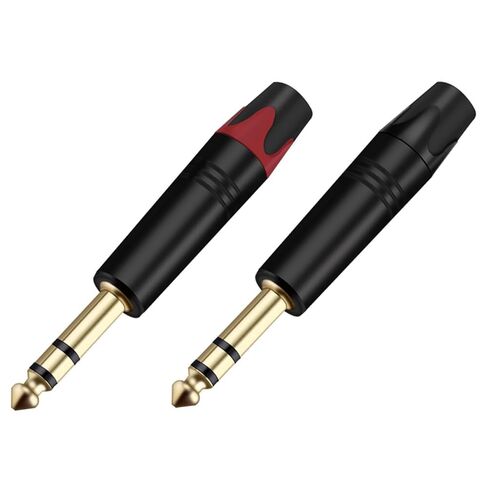 2PCS Jack 6.35MM 3Pole Stereo Male Plug Connector Aluminum Tube Brass 1/4 Inch Microphone Plug Audio Cable Connector(1xBlack 1xRed) in Saudi Arabia