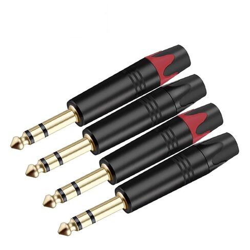 2PCS Jack 6.35MM 3Pole Stereo Male Plug Connector Aluminum Tube Brass 1/4 Inch Microphone Plug Audio Cable Connector(1xBlack 1xRed) in Saudi Arabia