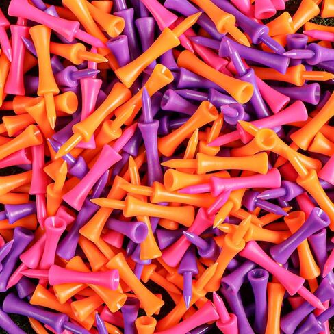 Amy Sport Golf Castle Tees Plastic Consistent Height 2 1/4 Inch Value 100 Pack, Unbreakable Step Down Reusable Tee for Par 3 Holes Practice in Orange Pink Purple in Saudi Arabia