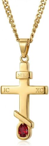 S925 الفضة الاسترليني الأرثوذكسية الجلجثة الصليب قلادة للرجال، IC XC NIKA الجمجمة الصليب قلادة، مجوهرات الدينية البيزنطية منفعل، هدية الحماية الروحية-22 + 2 "/ أسود in Kuwait