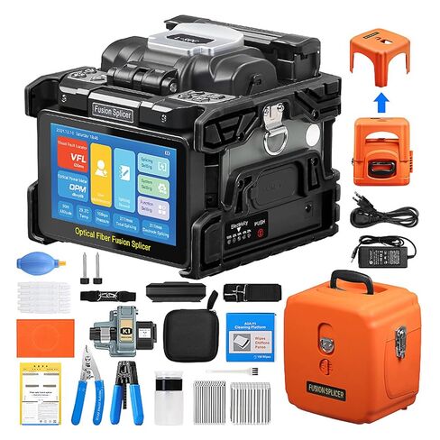 Marhynchus L-90C Fiber Splicer, Automatic Core Alignment with 8s Fast Splicing and 18s Heating, 5 Inch HD Touch Screen, 6700mAh Battery, for SM MM DS NZDS Fiber Optic Cable Construction (US Plug in Saudi Arabia