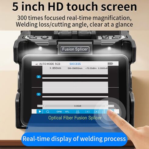 Marhynchus L-90C Fiber Splicer, Automatic Core Alignment with 8s Fast Splicing and 18s Heating, 5 Inch HD Touch Screen, 6700mAh Battery, for SM MM DS NZDS Fiber Optic Cable Construction (US Plug in Saudi Arabia