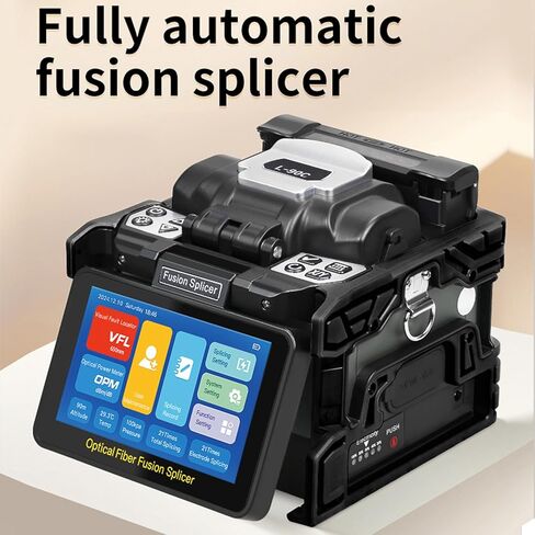 Marhynchus L-90C Fiber Splicer, Automatic Core Alignment with 8s Fast Splicing and 18s Heating, 5 Inch HD Touch Screen, 6700mAh Battery, for SM MM DS NZDS Fiber Optic Cable Construction (US Plug in Saudi Arabia
