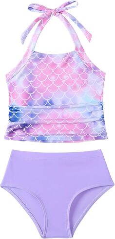 Saeaby طفل صغير الفتيات ملابس السباحة الصيف الرسن Ruched Tankini 2 قطعة ثوب السباحة للفتيات ملابس الشاطئ 3-8Y in Saudi Arabia