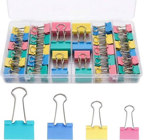 Binder Clips Assorted Sizes, 140 PCS Colored Binder Paper Clips Office Clips Office Supplies Desk, 4 Sizes Cute Binder Clips Large Medium Binder Clip Small Paper Clips Medium Paper Clamps (Colored) in Saudi Arabia