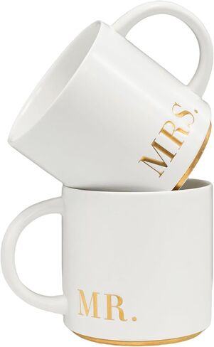 COLLECTIVE HOME Mr. & Mrs. Ceramic Mug Set - 15oz Luxury Wedding Gift for Couples, Elegant 2-Piece Coffee Cups for Newlyweds, Anniversary & Engagement Gift Box Set (MR & MRS) in Saudi Arabia