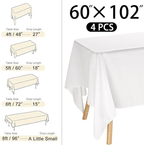 4 Pack Rectangle Tablecloth 60x102 Inch White Washable Polyester Table Cover for Wedding Dining Table Buffet Parties Banquet Decoration（White） in Saudi Arabia