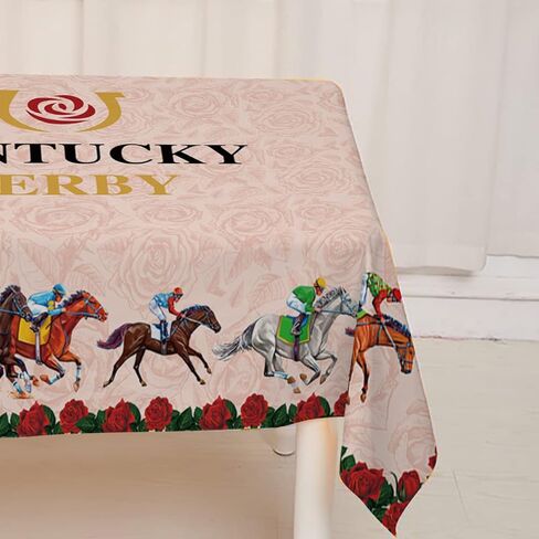 كنتاكي مفرش المائدة سباق الخيل حفلة عيد ميلاد ديكورات المنزل المطبخ غرفة الطعام (60 بوصة × 84 بوصة) in Kuwait