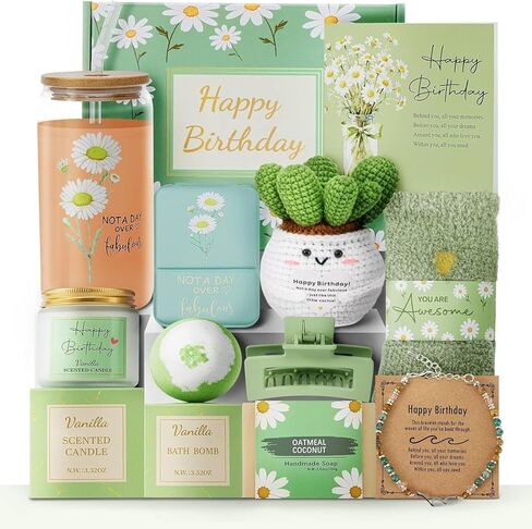 Uongeod Birthday Gifts for Women,Happy Birthday Gifts for Women 11PCS Birthday Basket for Women Green Best Friend Birthday Gifts Baskets for Women Mom Wife Daughter Aunt Sister Coworkers in Saudi Arabia