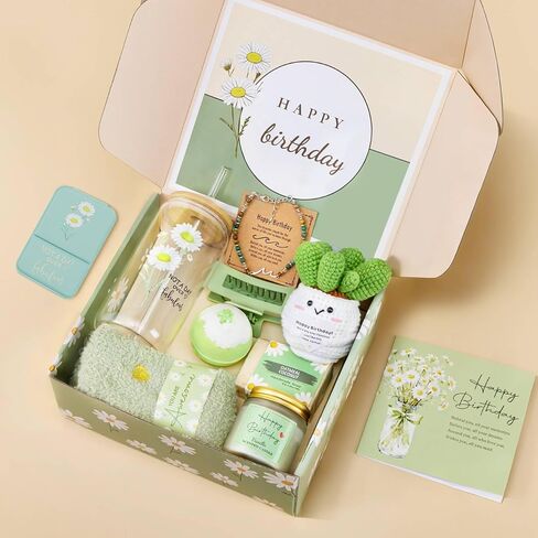 Uongeod Birthday Gifts for Women,Happy Birthday Gifts for Women 11PCS Birthday Basket for Women Green Best Friend Birthday Gifts Baskets for Women Mom Wife Daughter Aunt Sister Coworkers in Saudi Arabia