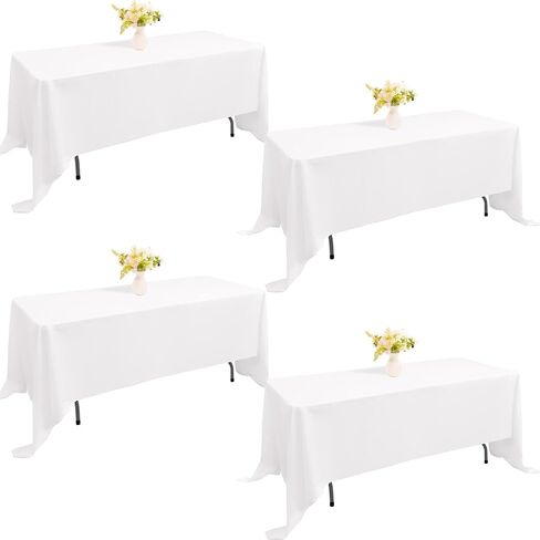 4 Pack Rectangle Tablecloth 60x102 Inch White Washable Polyester Table Cover for Wedding Dining Table Buffet Parties Banquet Decoration（White） in Saudi Arabia
