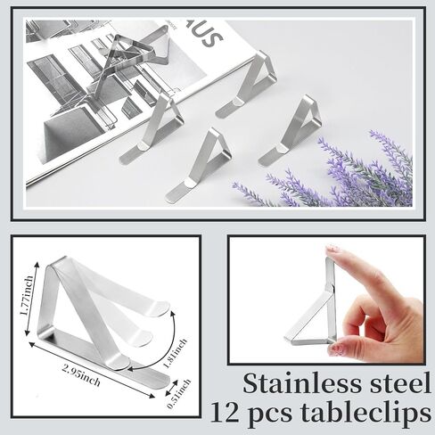 12 Pack Tablecloth Clips- Picnic Table Cloth Clips- Stainless Steel Table Cloth Cover Clamps- Table Clips for Restaurant Picnics Marquees Weddings Graduation Party- Fits Up to 1.7" Thick Tables in Saudi Arabia