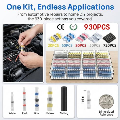 SYQUILARIS 930pcs Heat Shrinkable Solder Sleeves, Copper Contact Welding Connectors, Non-Electric Thermal Shrink Insulation Wire Joint for Automotive, Marine, Truck Wiring Repair in Saudi Arabia