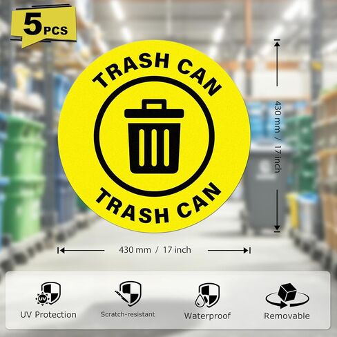 5 Pack Trash Can Sign 17×17 Inches Large Self Adhesive Sticker Caution Safety Vinyl Waterproof Signage for Industrial Workplace Business Office in Saudi Arabia