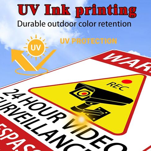24 Hour Video Surveillance Sign 4 Pack, 12x8 Inch Aluminum CCTV Security Camera Warning Signs, Reflective UV Protected Waterproof No Trespassing Signs for Home Business Outdoor in Saudi Arabia