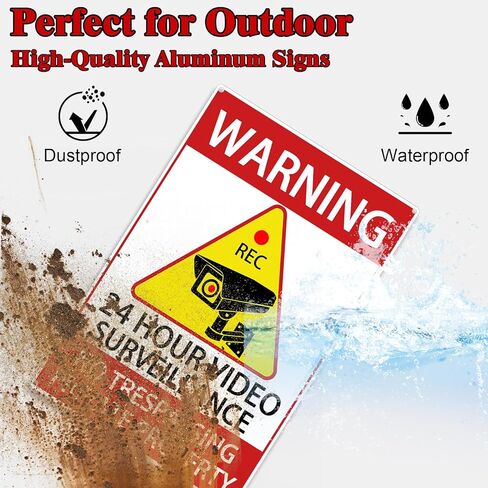 24 Hour Video Surveillance Sign 4 Pack, 12x8 Inch Aluminum CCTV Security Camera Warning Signs, Reflective UV Protected Waterproof No Trespassing Signs for Home Business Outdoor in Saudi Arabia