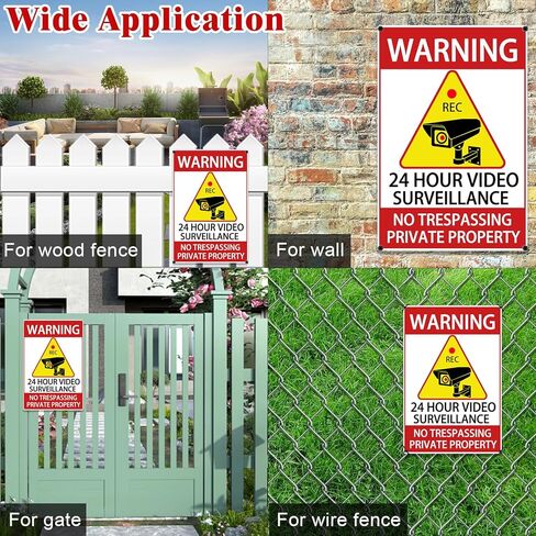 24 Hour Video Surveillance Sign 4 Pack, 12x8 Inch Aluminum CCTV Security Camera Warning Signs, Reflective UV Protected Waterproof No Trespassing Signs for Home Business Outdoor in Saudi Arabia